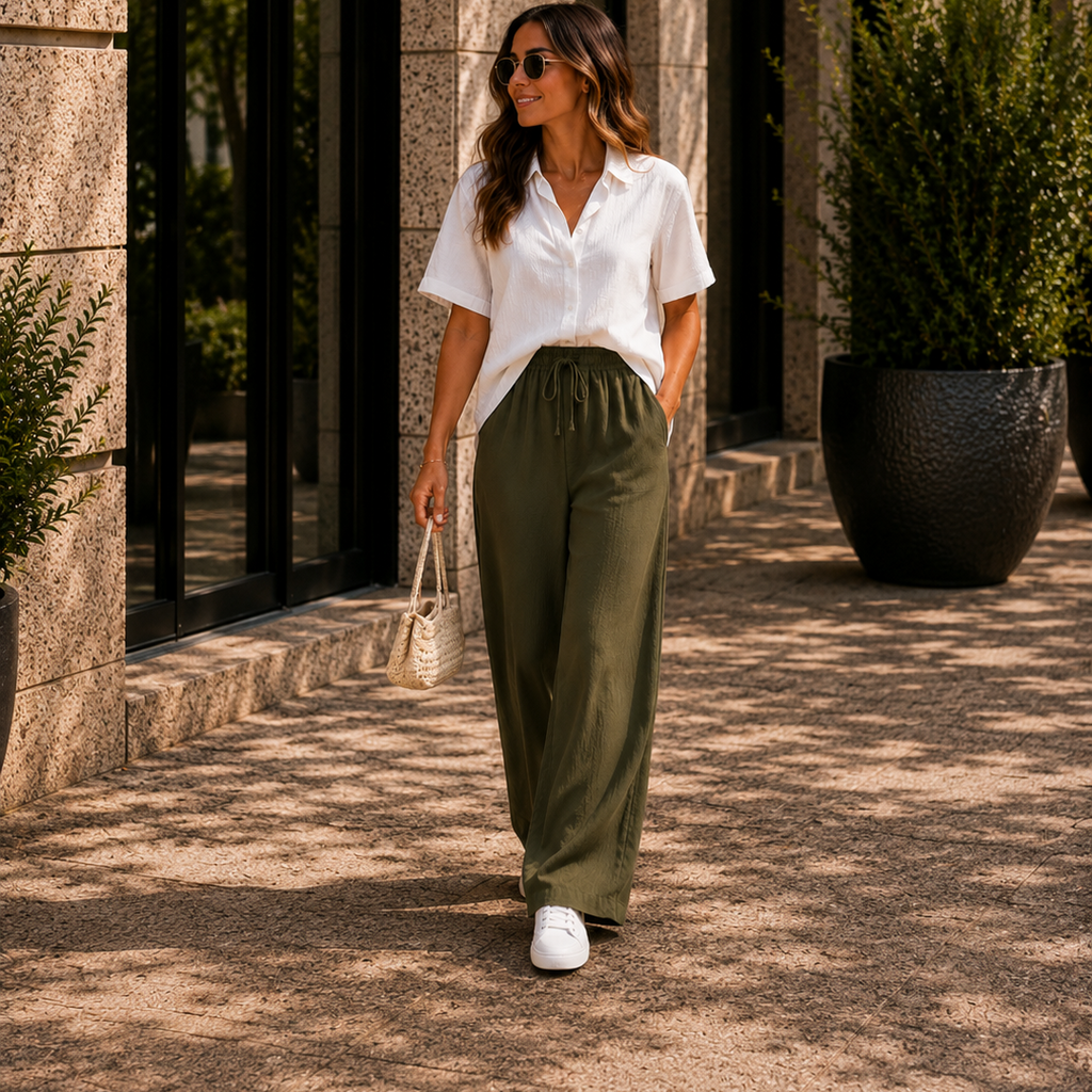 Women's High Waist Drawstring Wide Leg Pants