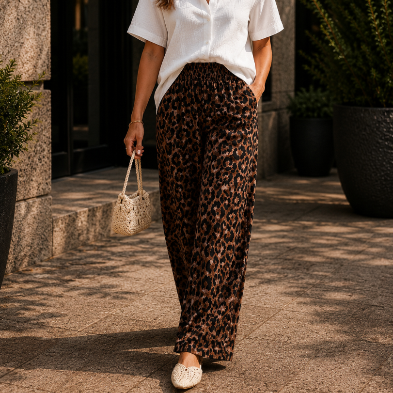 Women's Leopard Print Wide Leg Pants