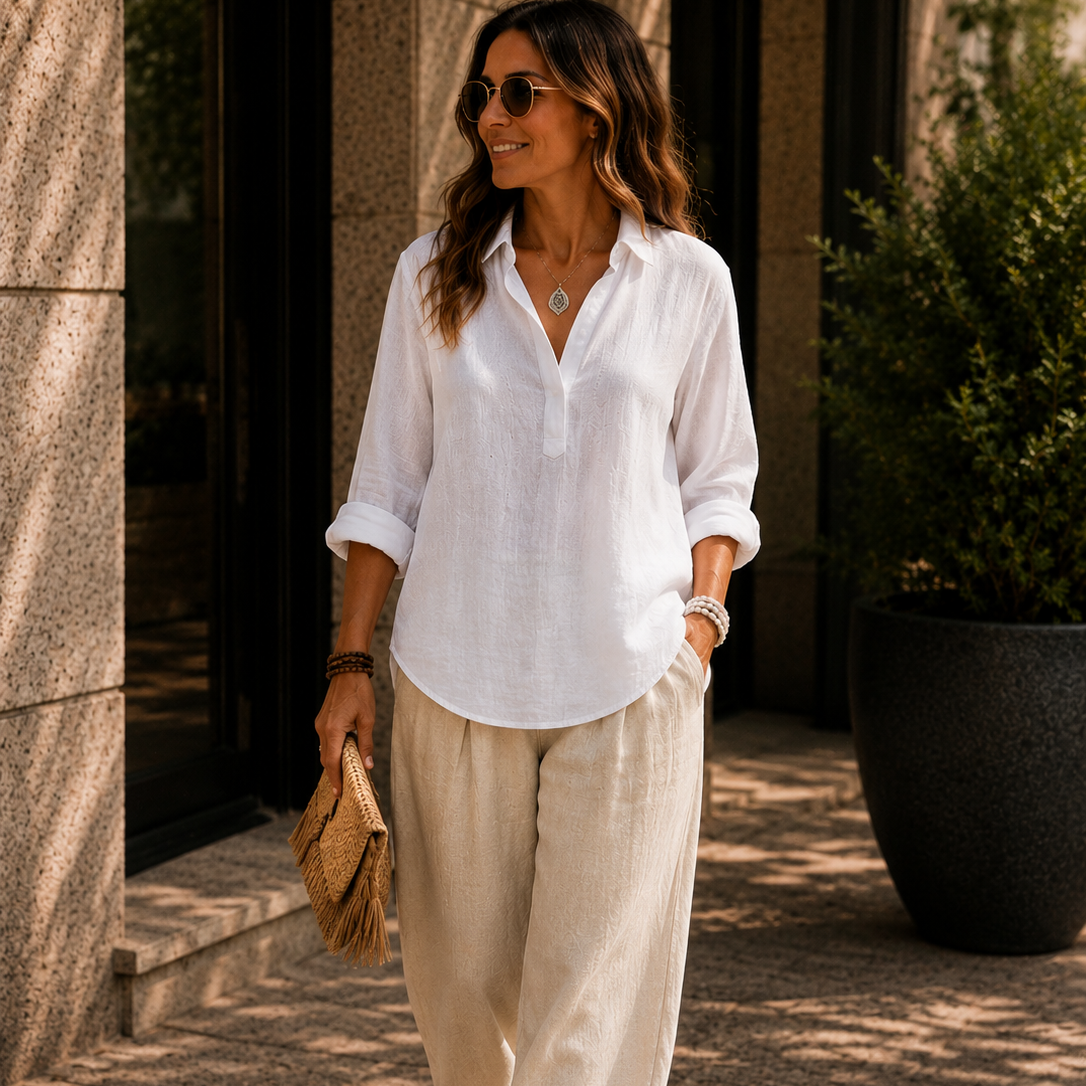 Women’s Oversized Linen Look Button Up Blouse