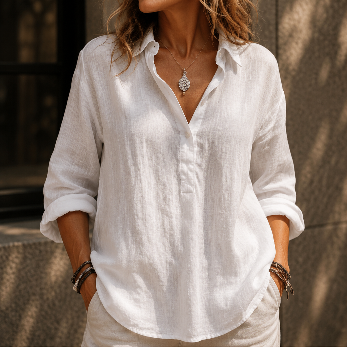 Women’s Oversized Linen Look Button Up Blouse