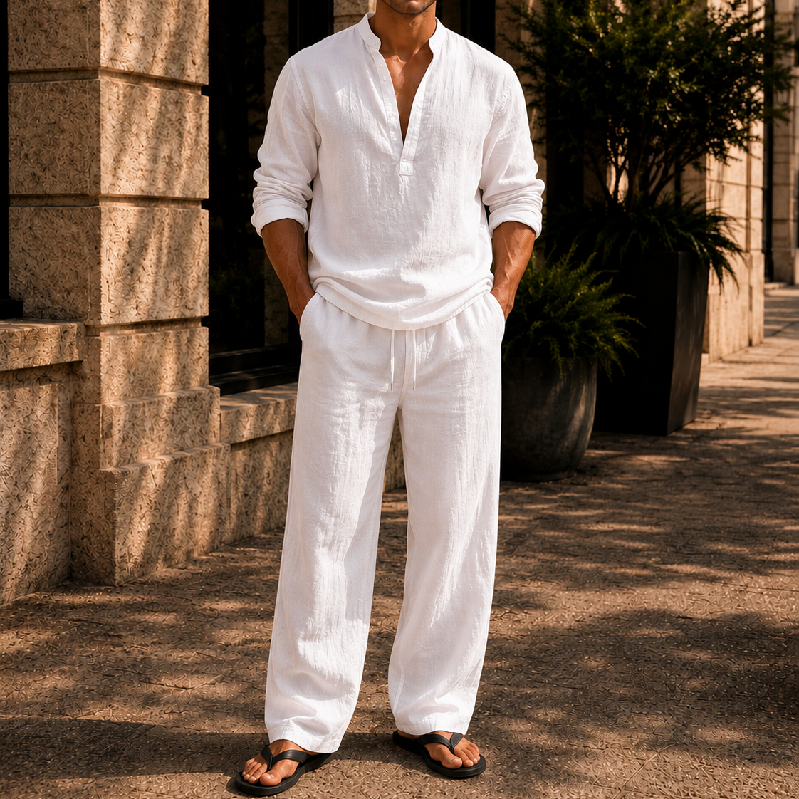 Men's Linen Blend Two-Piece Set