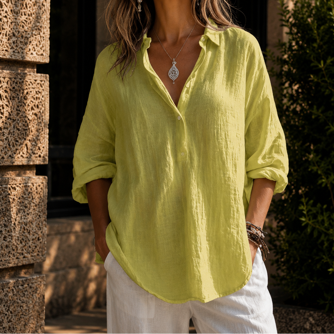 Women’s Oversized Linen Look Button Up Blouse