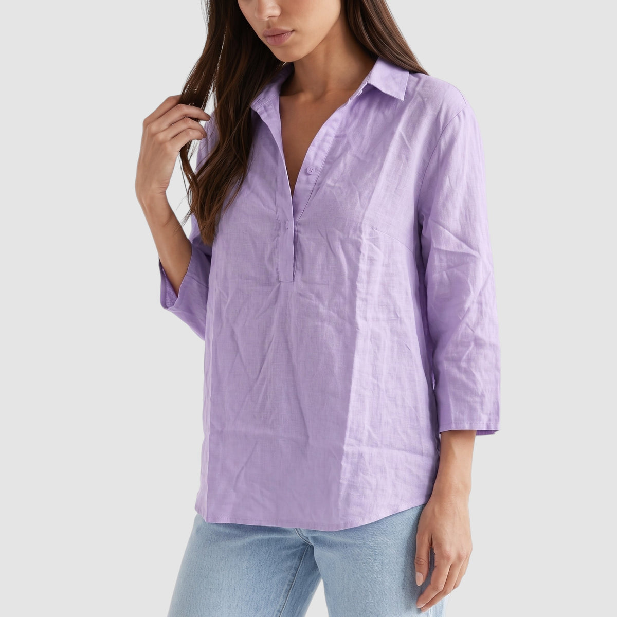 Women’s Oversized Linen-Look Blouse – Button-Up Shirt