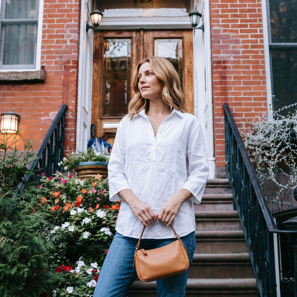 Women’s Oversized Linen-Look Blouse – Button-Up Shirt