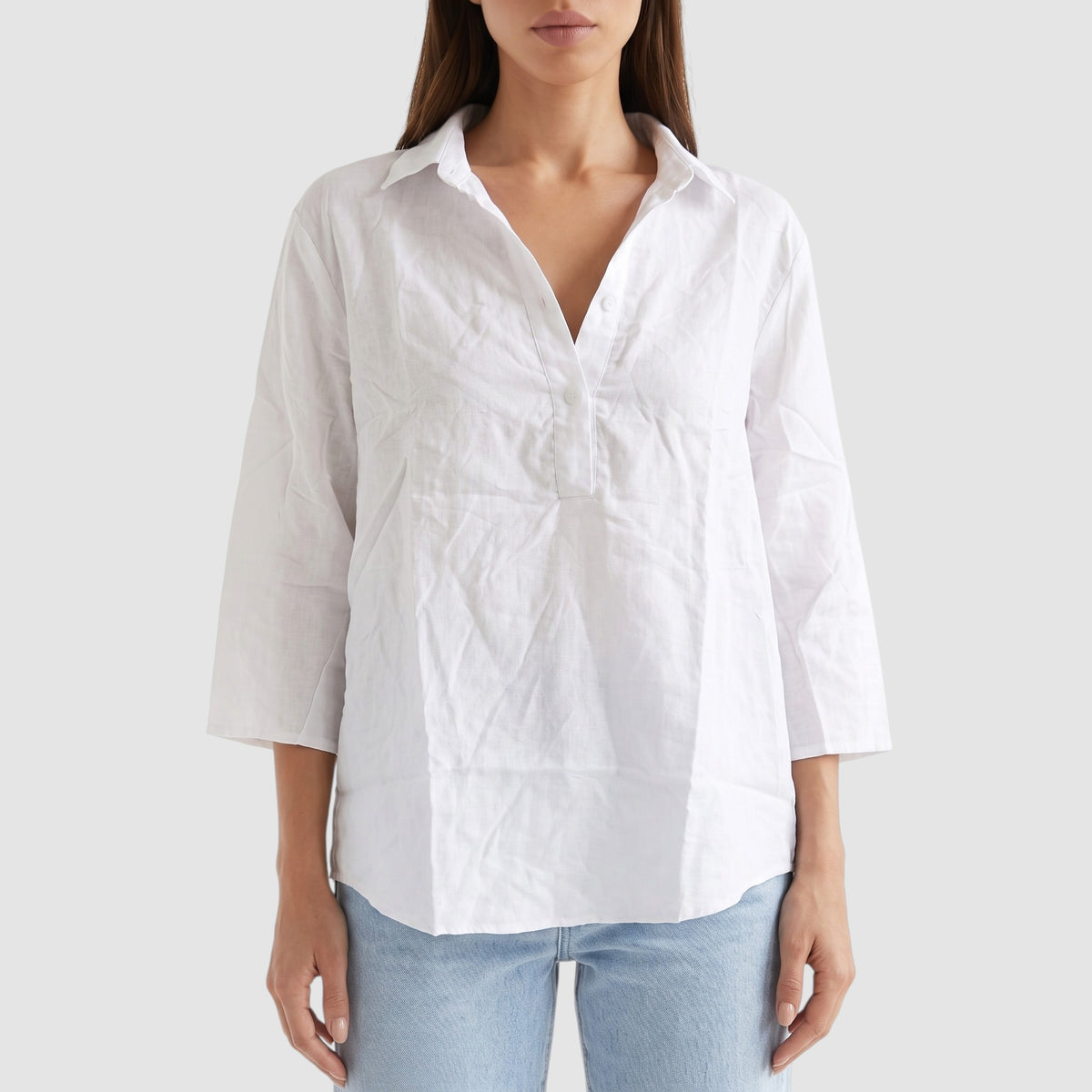 Women’s Oversized Linen-Look Blouse – Button-Up Shirt