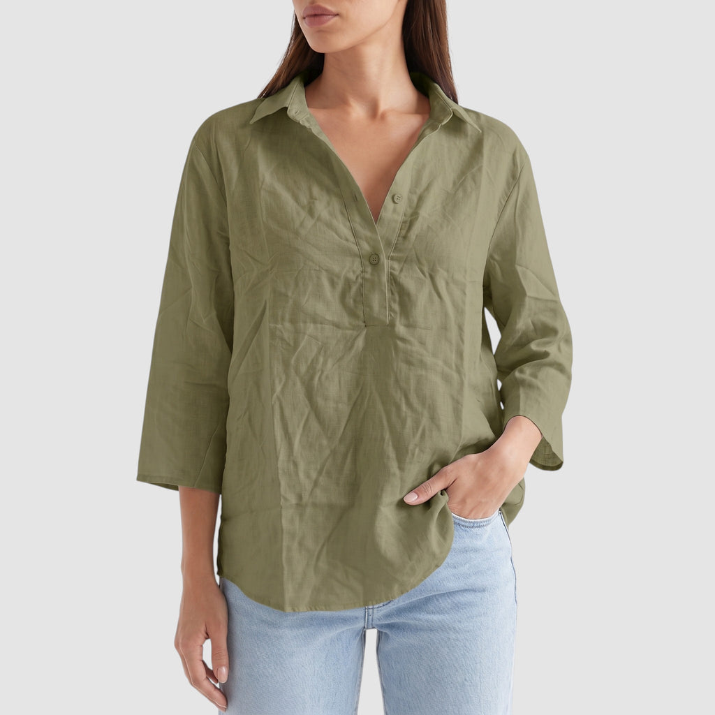 Women’s Oversized Linen-Look Blouse – Button-Up Shirt