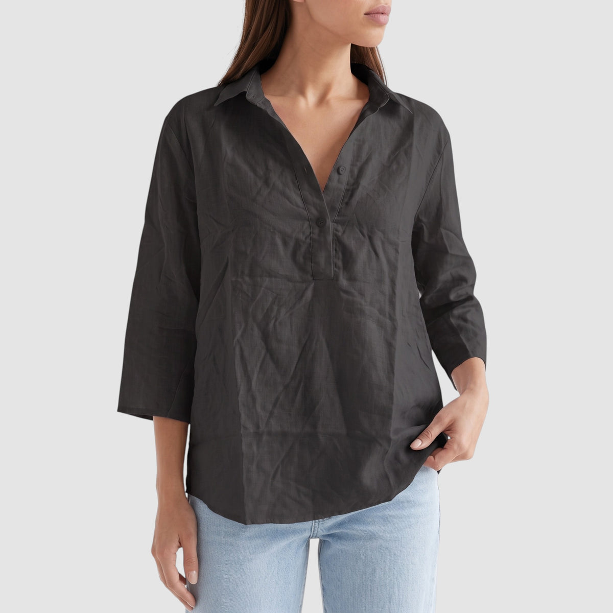 Women’s Oversized Linen-Look Blouse – Button-Up Shirt