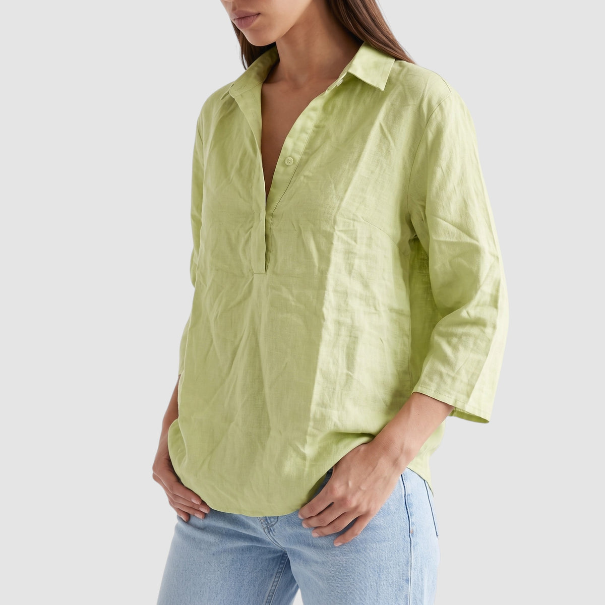 Women’s Oversized Linen-Look Blouse – Button-Up Shirt