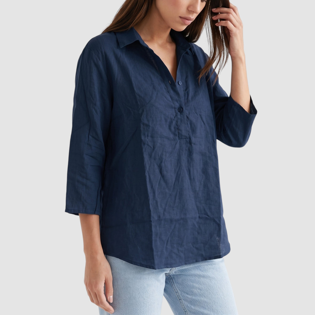 Women’s Oversized Linen-Look Blouse – Button-Up Shirt
