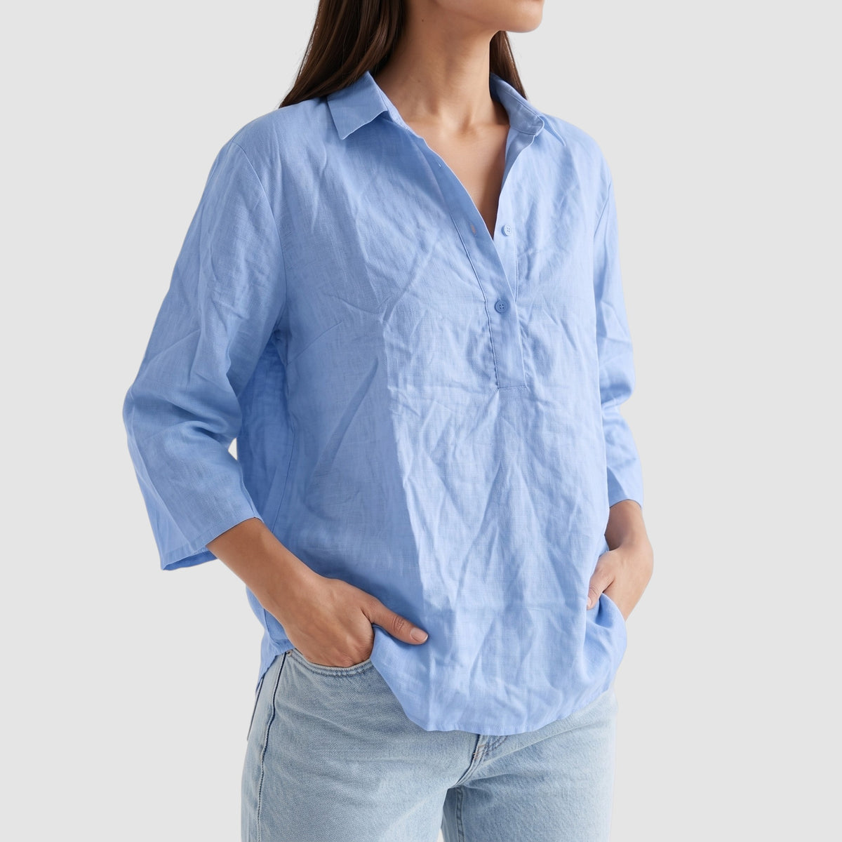 Women’s Oversized Linen-Look Blouse – Button-Up Shirt