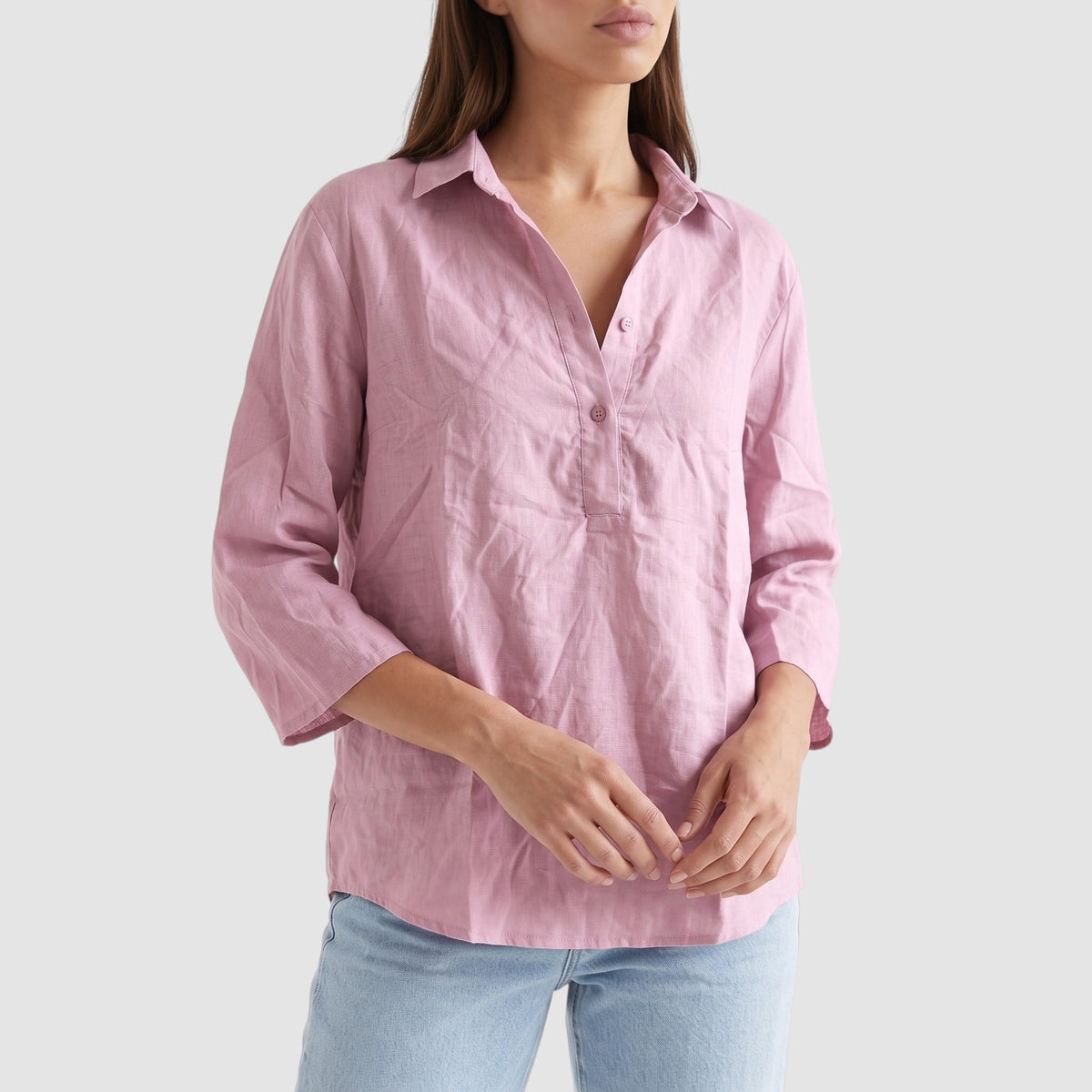 Women’s Oversized Linen-Look Blouse – Button-Up Shirt