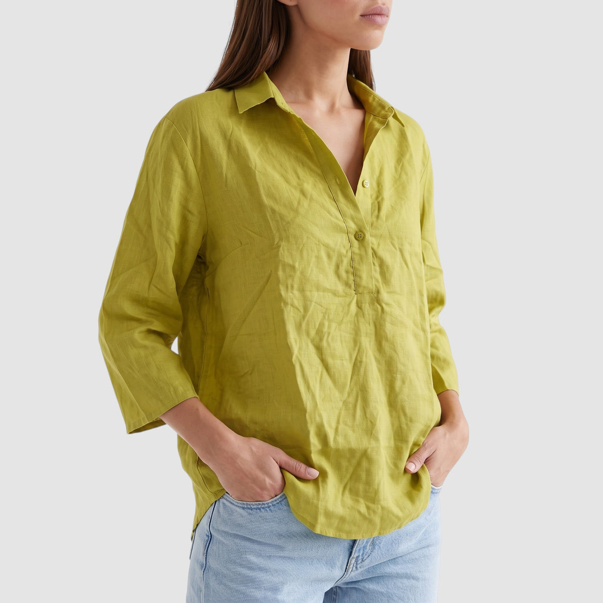 Women’s Oversized Linen-Look Blouse – Button-Up Shirt