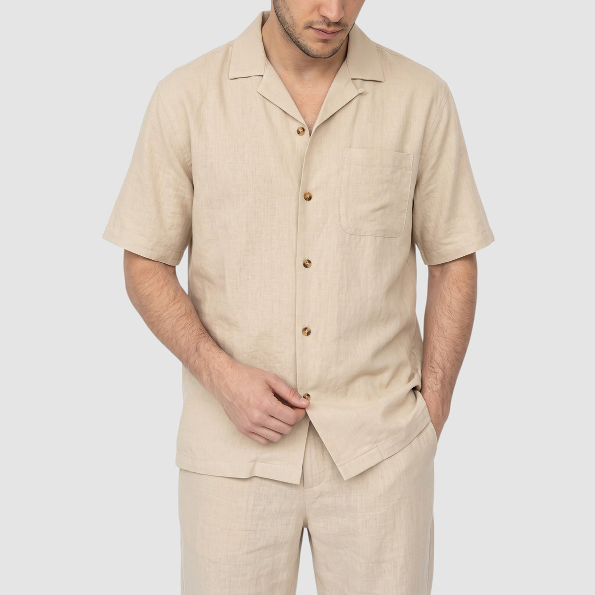 Men’s Casual Two-Piece Summer Set – Short Sleeve Shirt & Pants