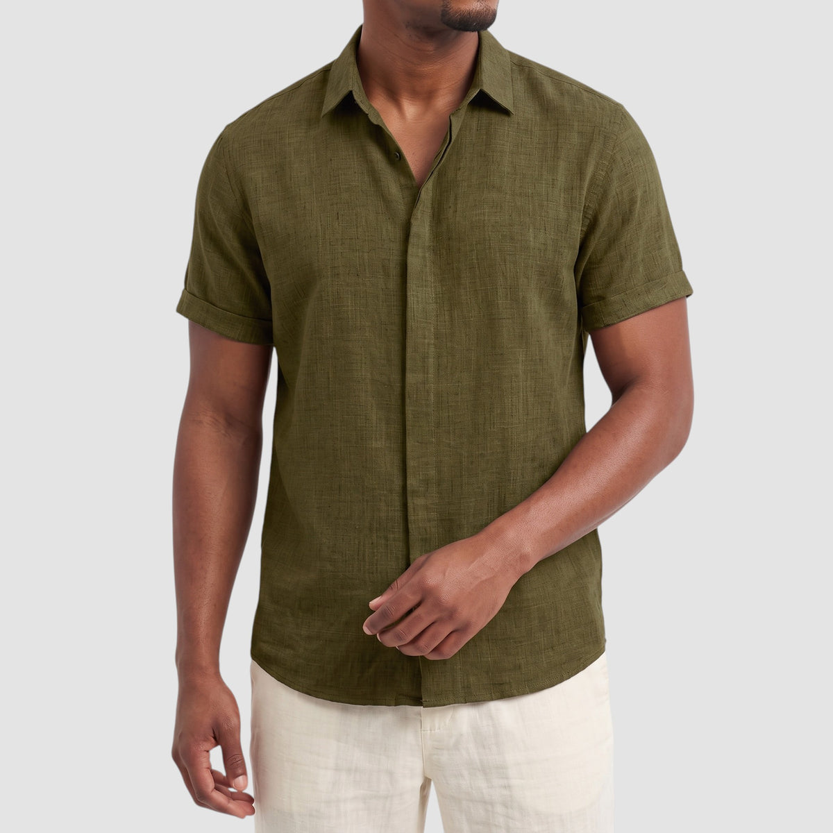Men’s Linen Blend Shirt – Short Sleeve Button-Down Top