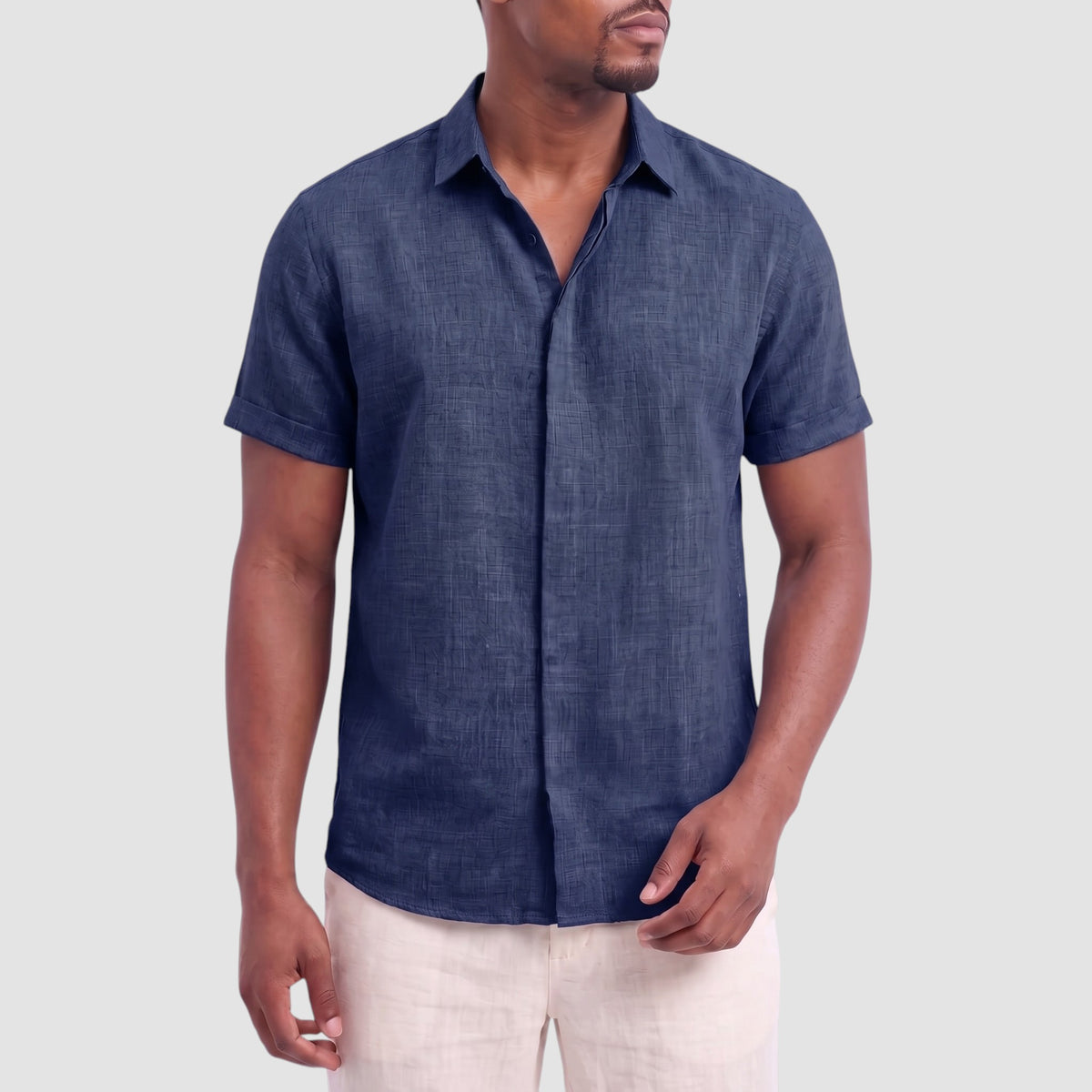 Men’s Linen Blend Shirt – Short Sleeve Button-Down Top