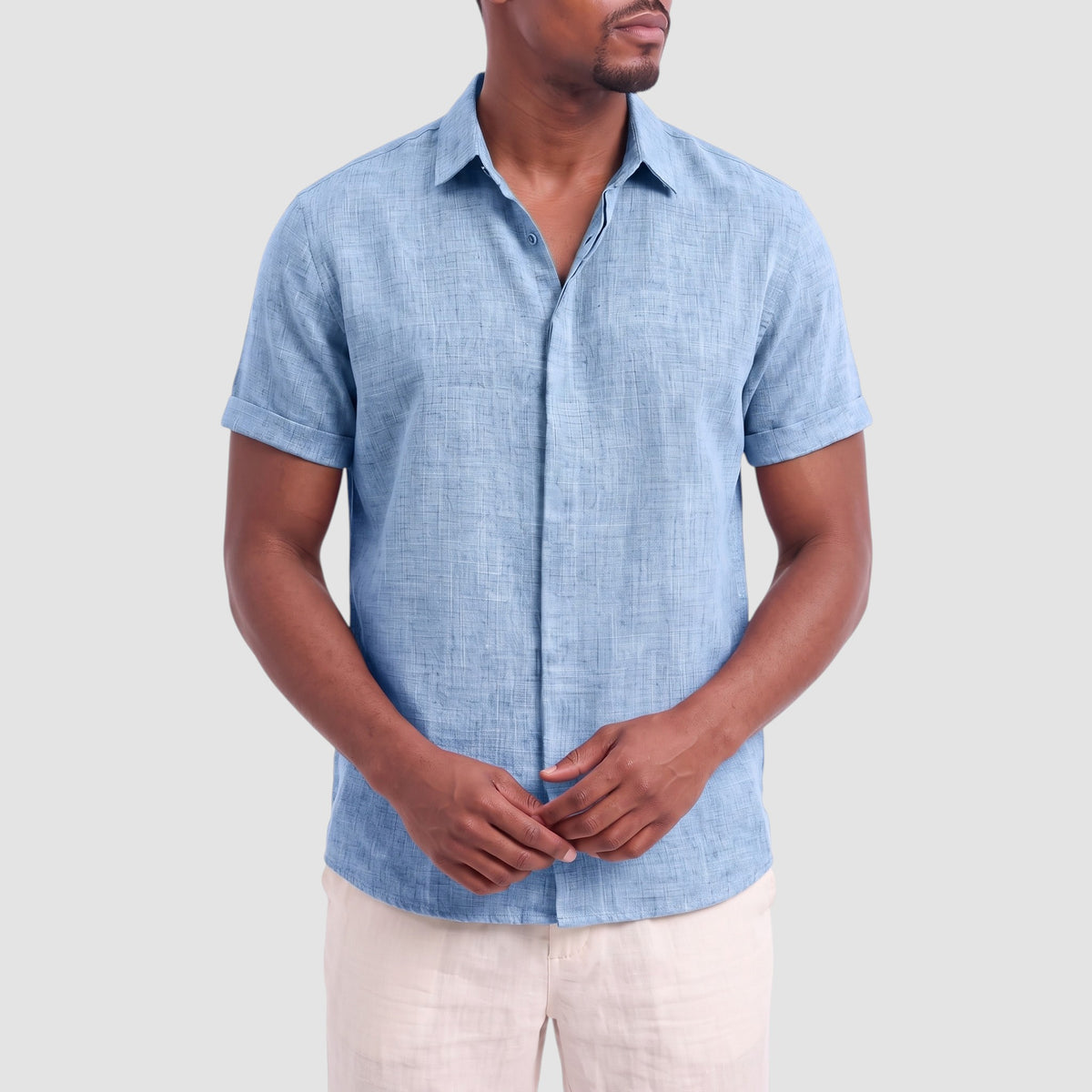 Men’s Linen Blend Shirt – Short Sleeve Button-Down Top