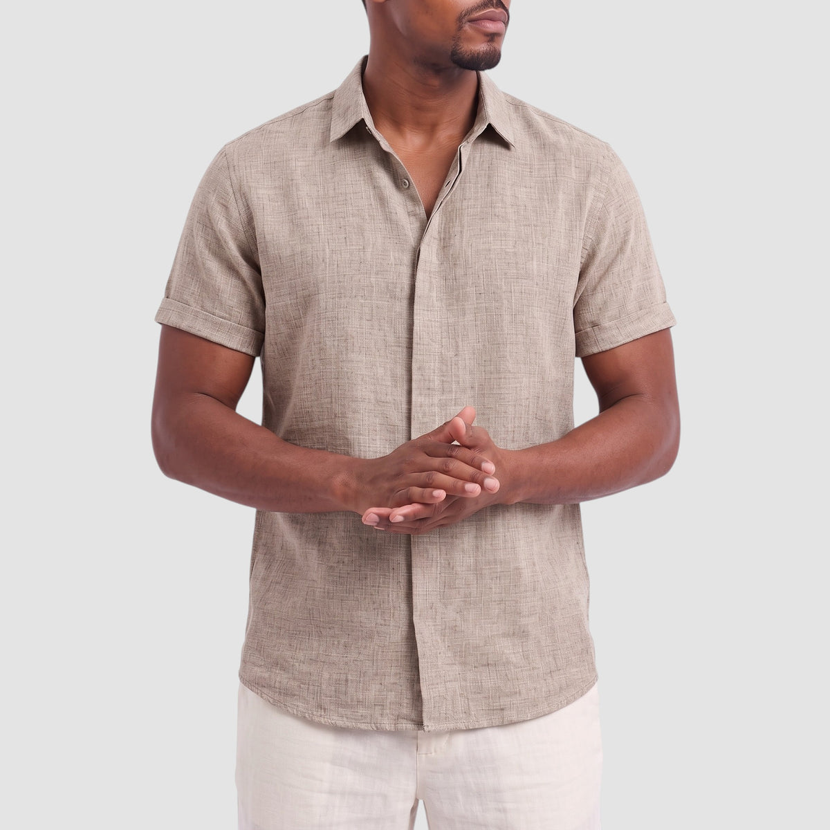 Men’s Linen Blend Shirt – Short Sleeve Button-Down Top