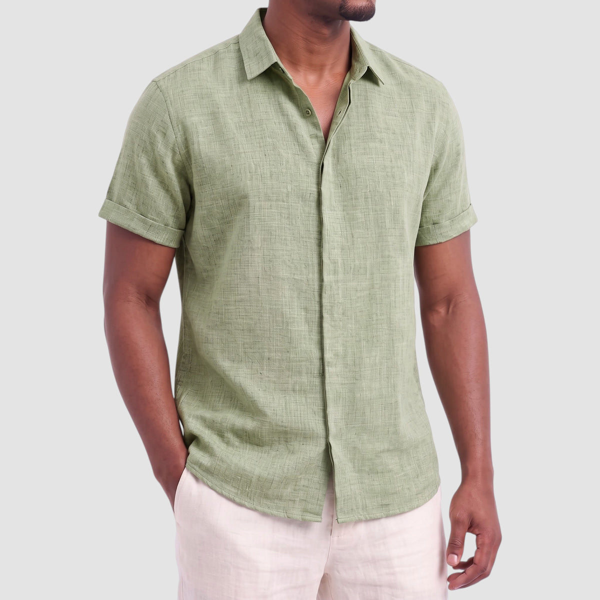 Men’s Linen Blend Shirt – Short Sleeve Button-Down Top