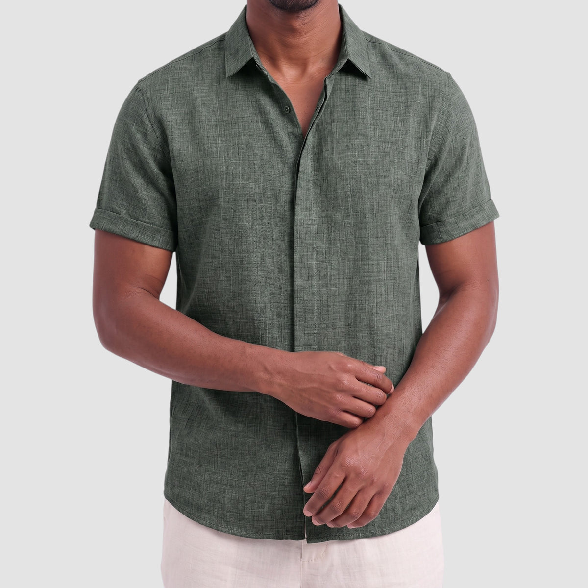 Men’s Linen Blend Shirt – Short Sleeve Button-Down Top