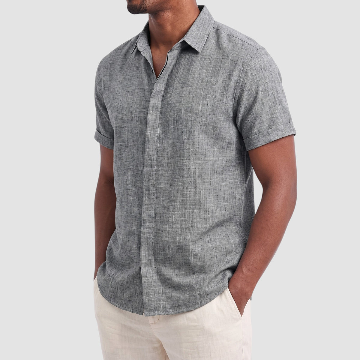 Men’s Linen Blend Shirt – Short Sleeve Button-Down Top