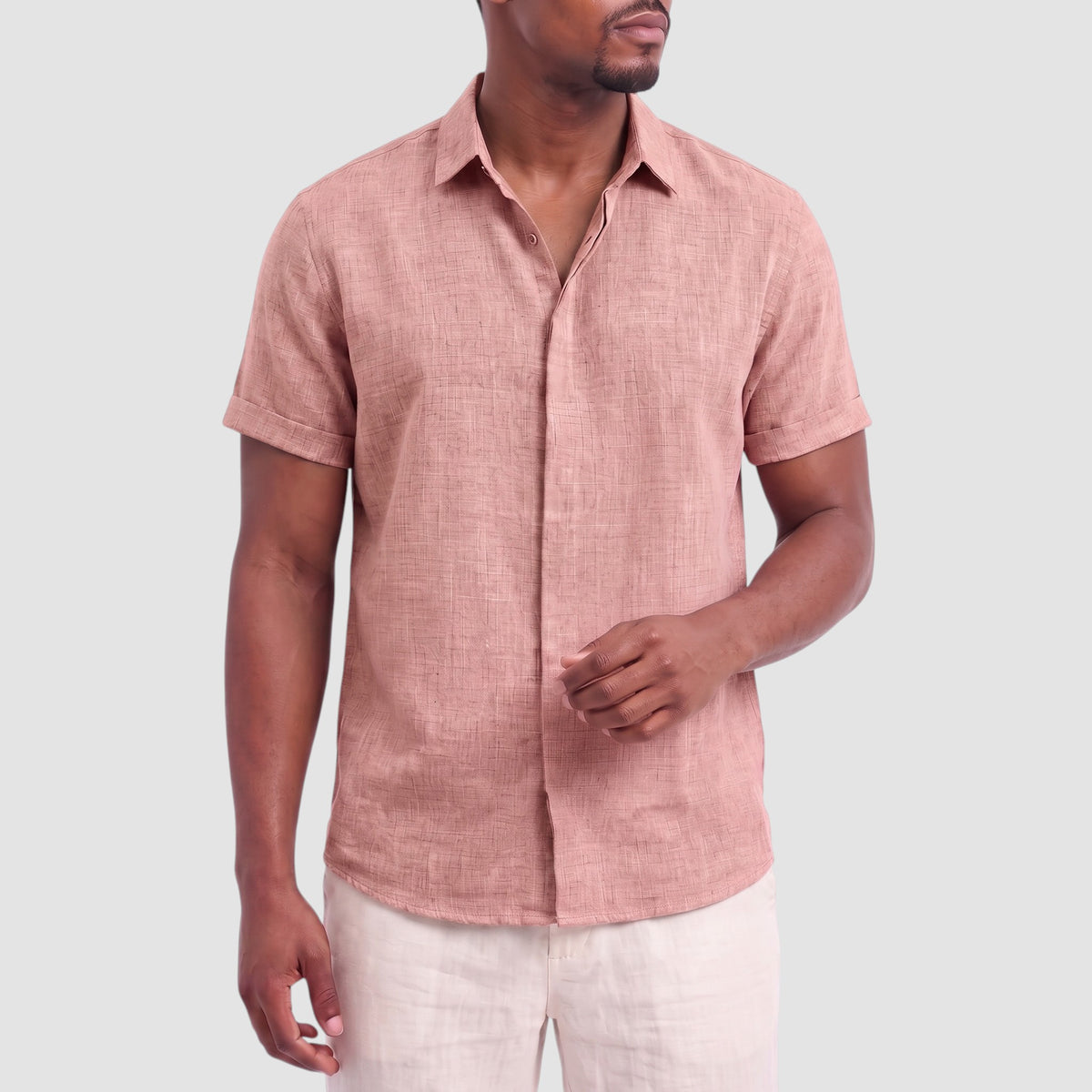Men’s Linen Blend Shirt – Short Sleeve Button-Down Top