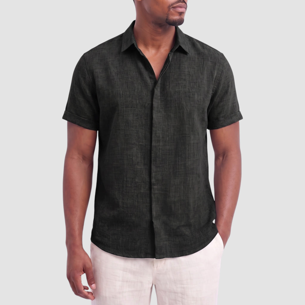 Men’s Linen Blend Shirt – Short Sleeve Button-Down Top