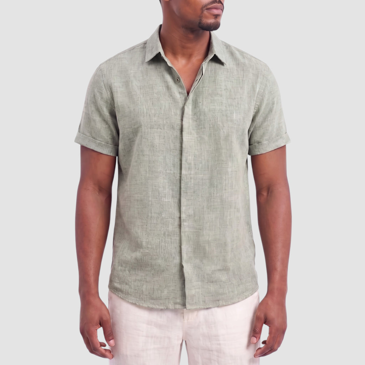 Men’s Linen Blend Shirt – Short Sleeve Button-Down Top
