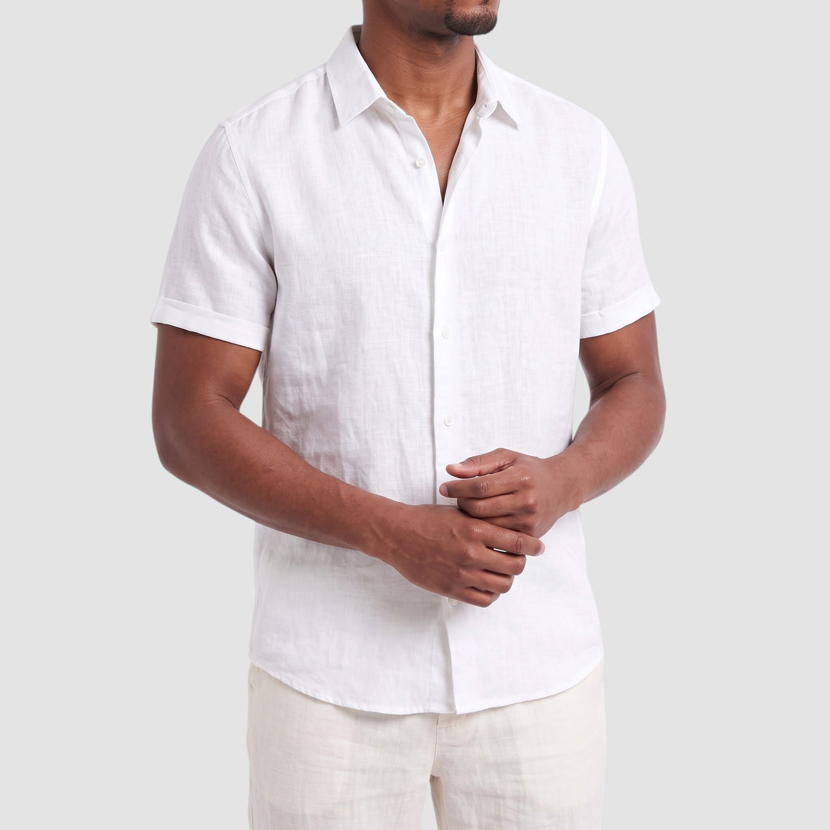 Men’s Linen Blend Shirt – Short Sleeve Button-Down Top