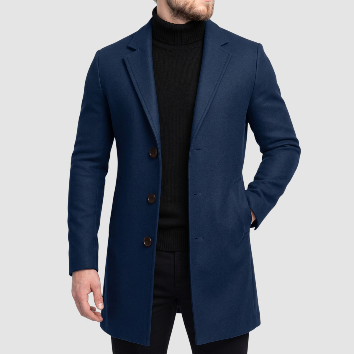 Men’s Wool Blend Overcoat – Long Single-Breasted Coat