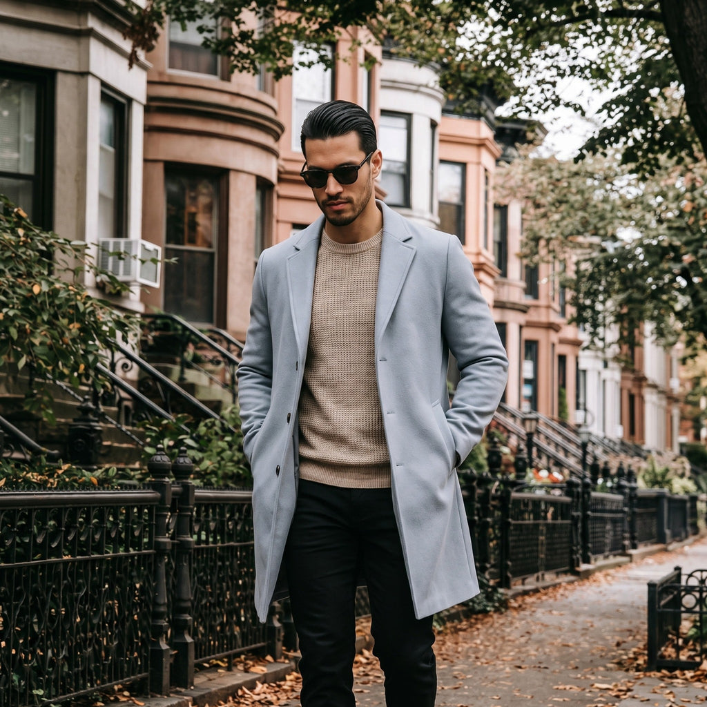 Men’s Wool Blend Overcoat – Long Single-Breasted Coat