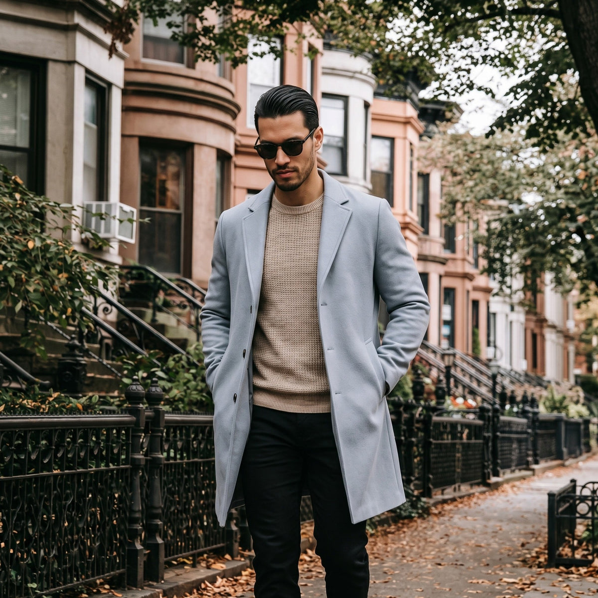 Men’s Wool Blend Overcoat – Long Single-Breasted Coat