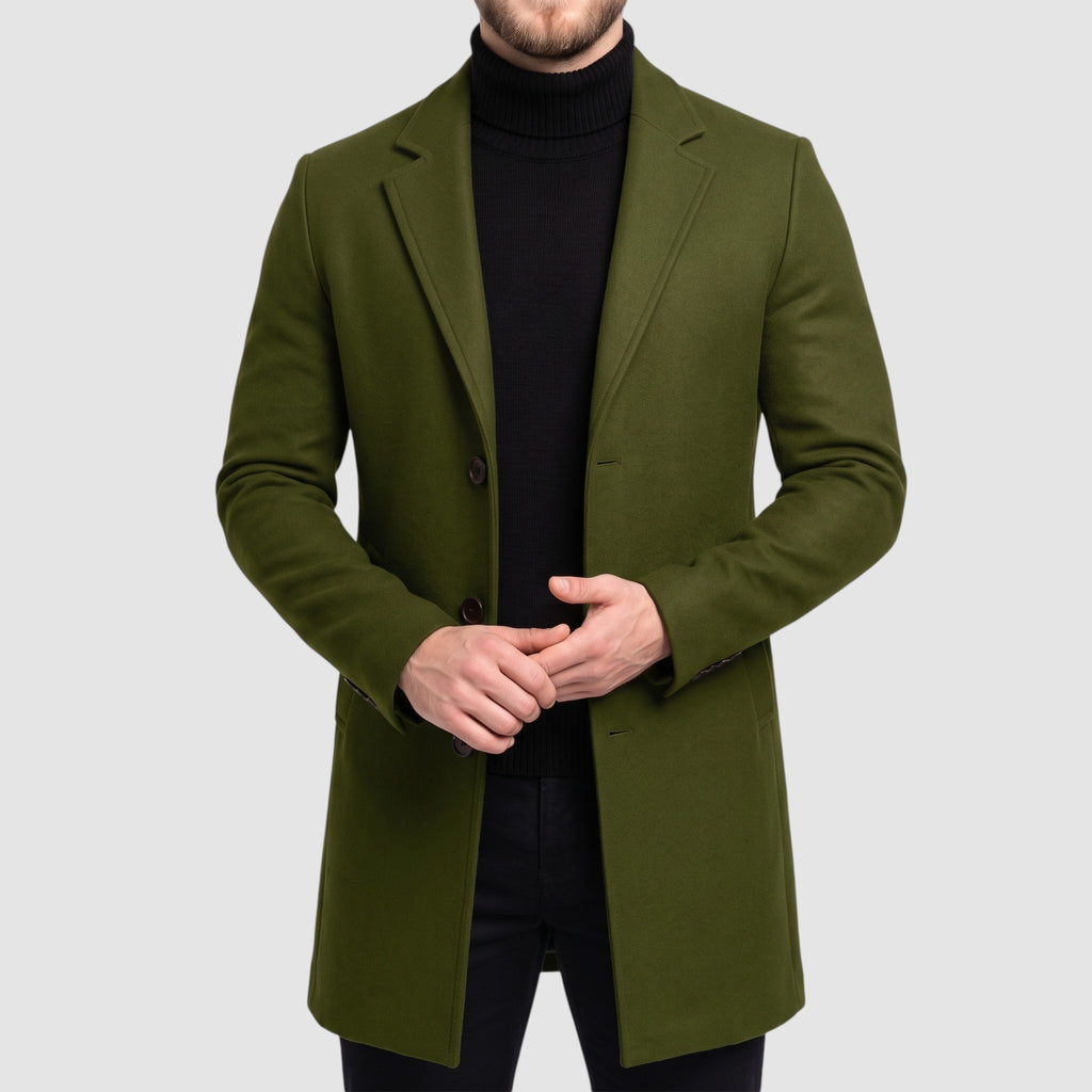 Men’s Wool Blend Overcoat – Long Single-Breasted Coat