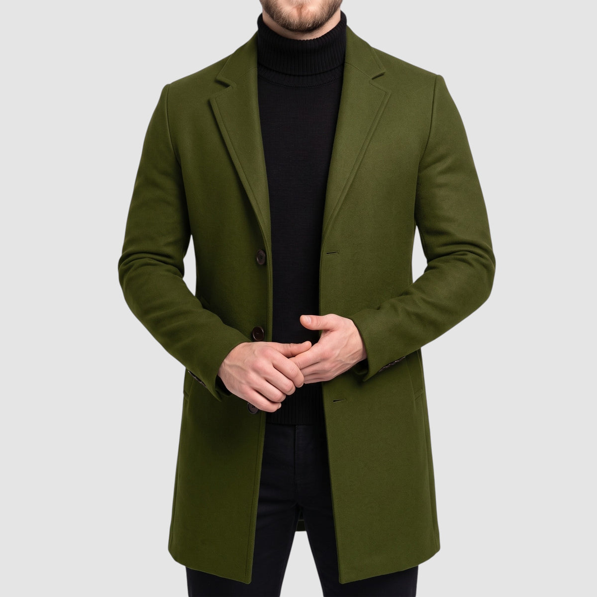 Men’s Wool Blend Overcoat – Long Single-Breasted Coat