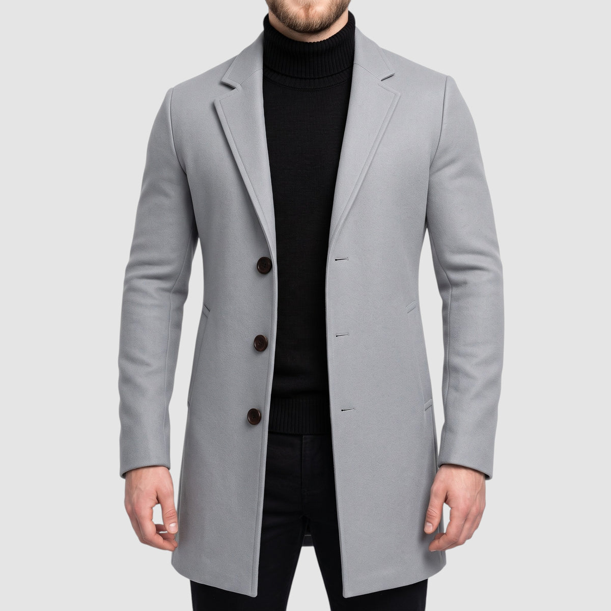 Men’s Wool Blend Overcoat – Long Single-Breasted Coat