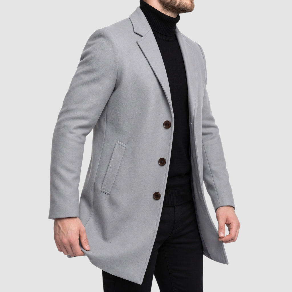 Men’s Wool Blend Overcoat – Long Single-Breasted Coat