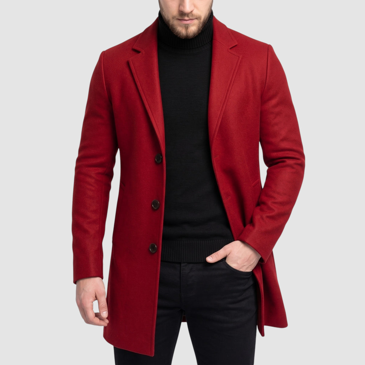 Men’s Wool Blend Overcoat – Long Single-Breasted Coat