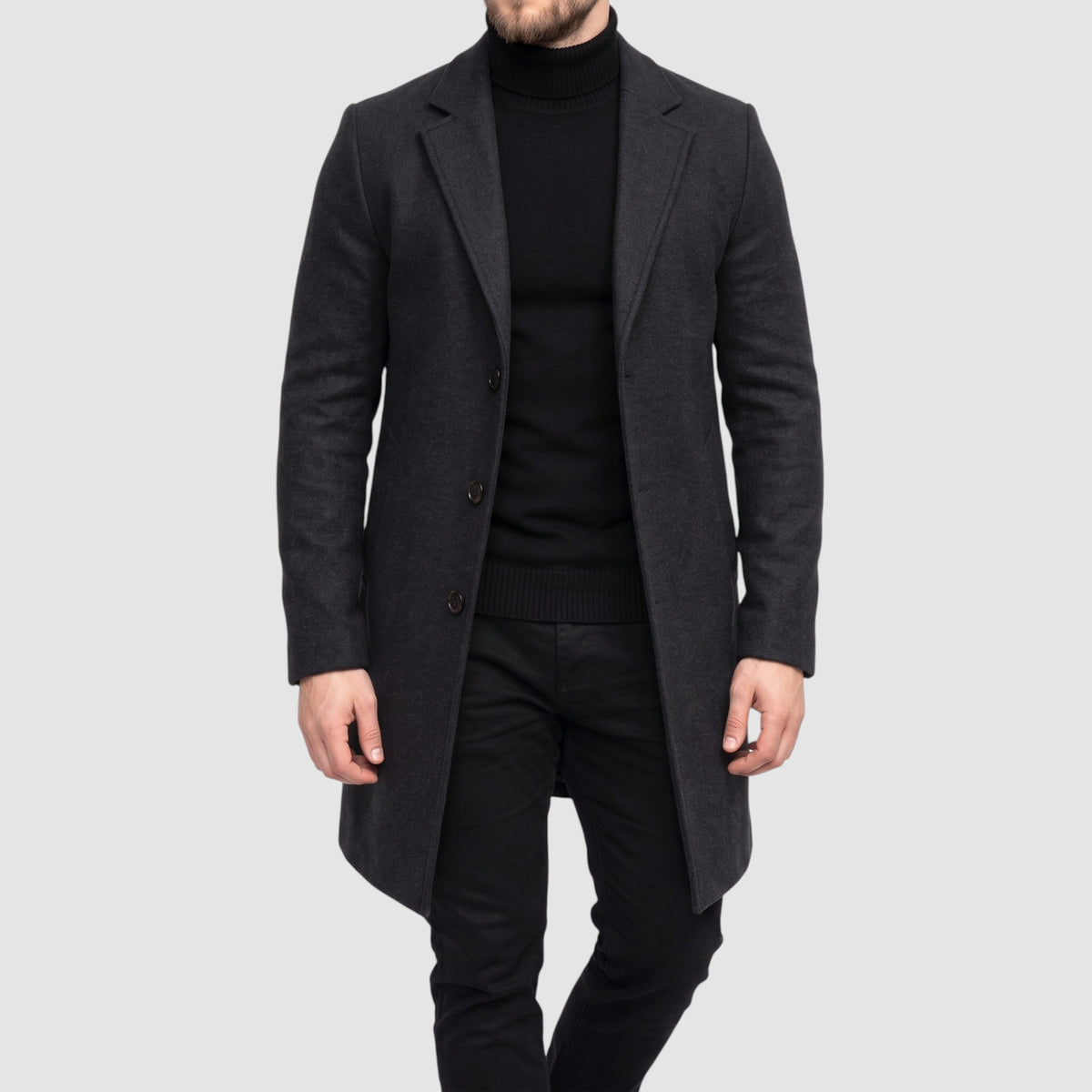 Men’s Wool Blend Overcoat – Long Single-Breasted Coat