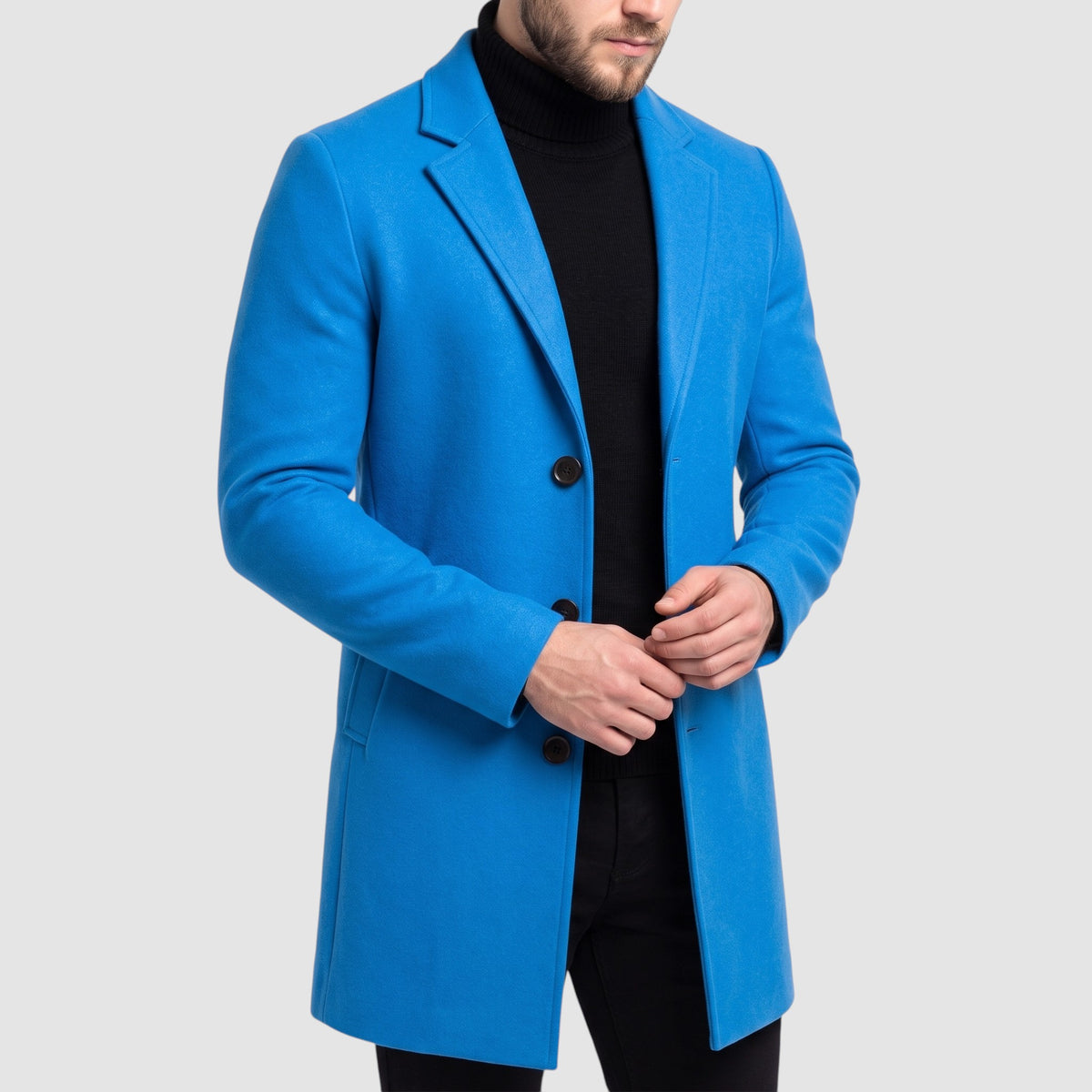 Men’s Wool Blend Overcoat – Long Single-Breasted Coat