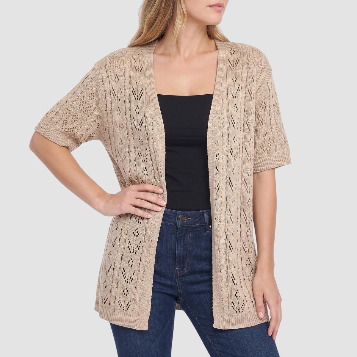 Women’s Open-Knit Cardigan – Lightweight Crochet-Style Layer