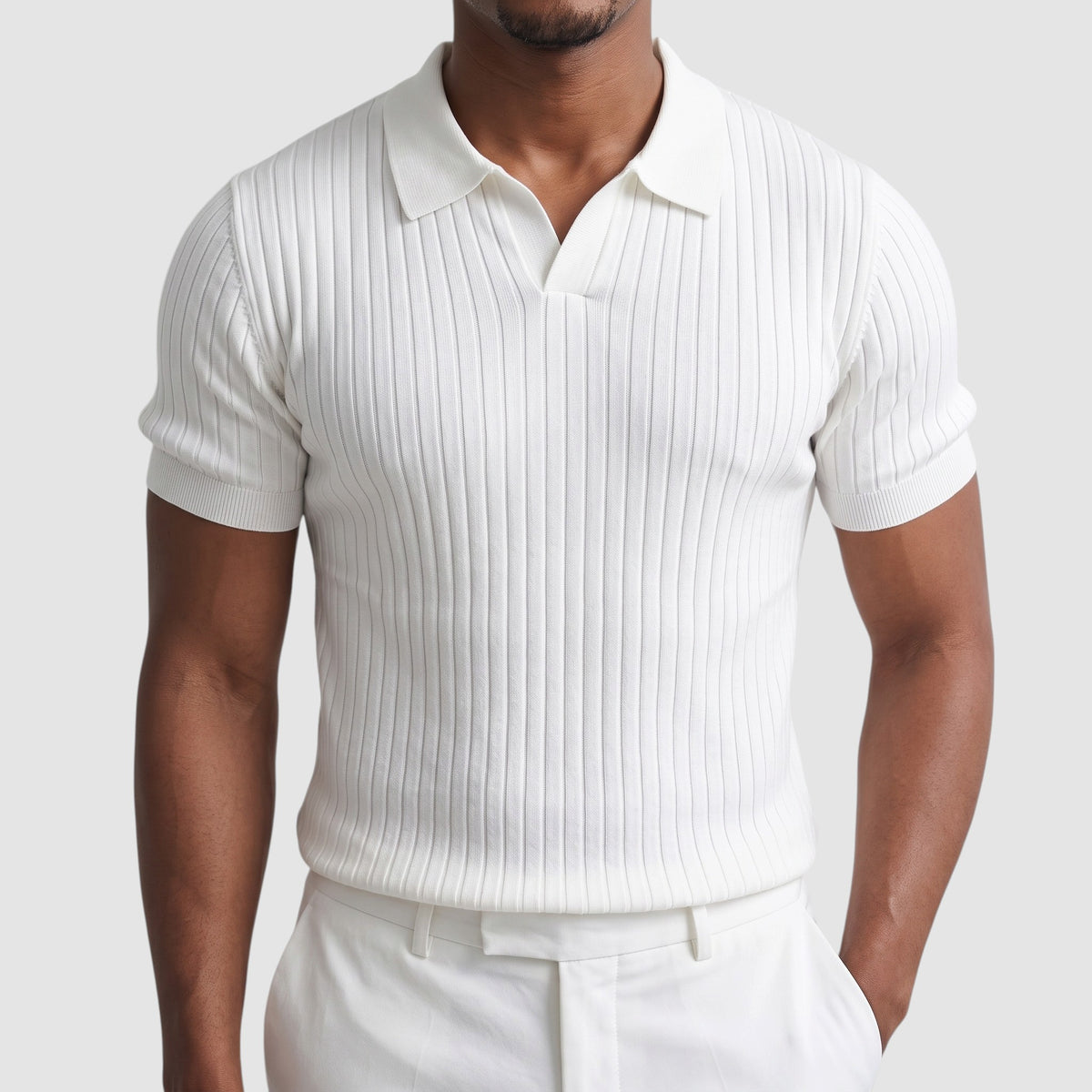 Men’s Slim Fit Ribbed Polo Shirt – Short Sleeve Casual Top