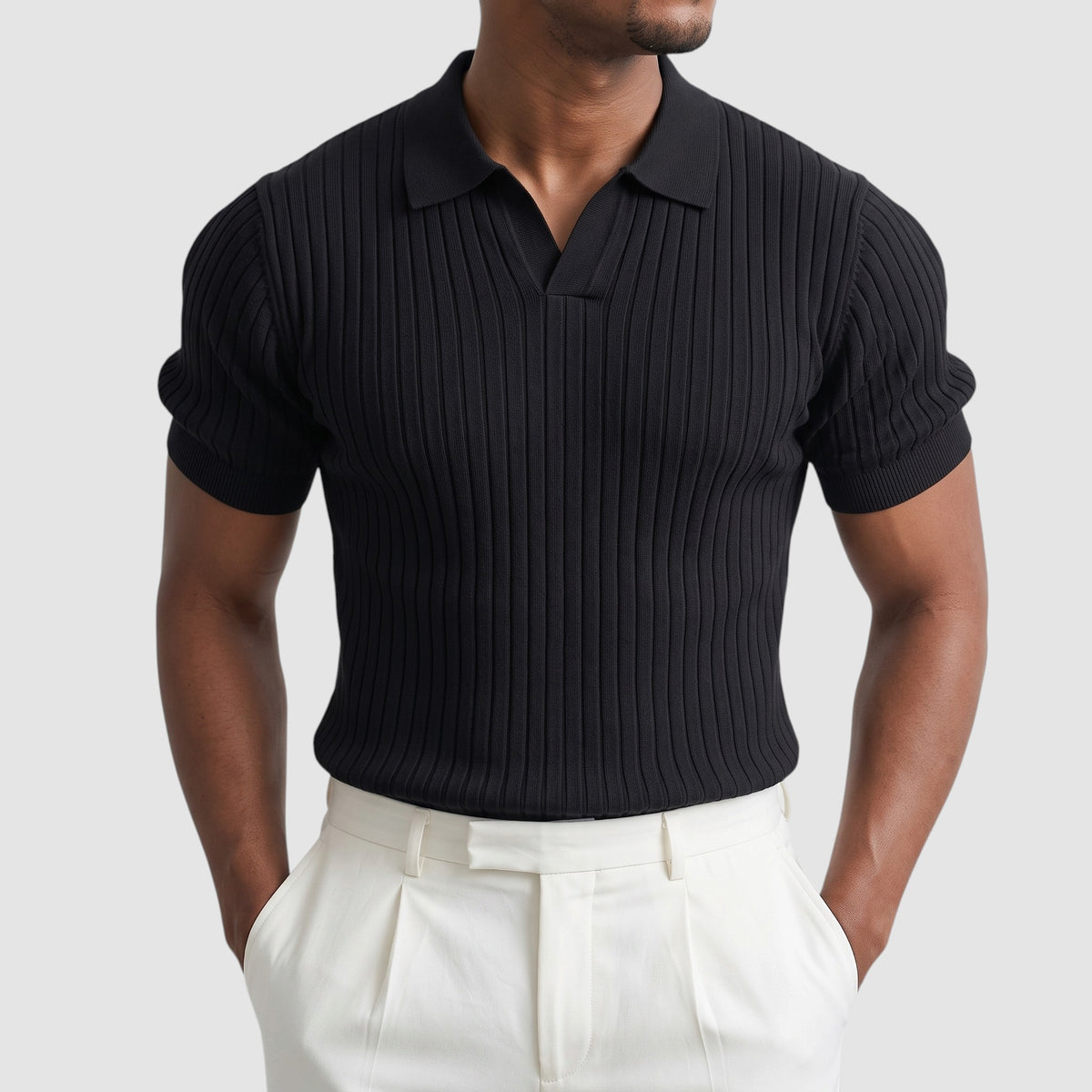 Men’s Slim Fit Ribbed Polo Shirt – Short Sleeve Casual Top