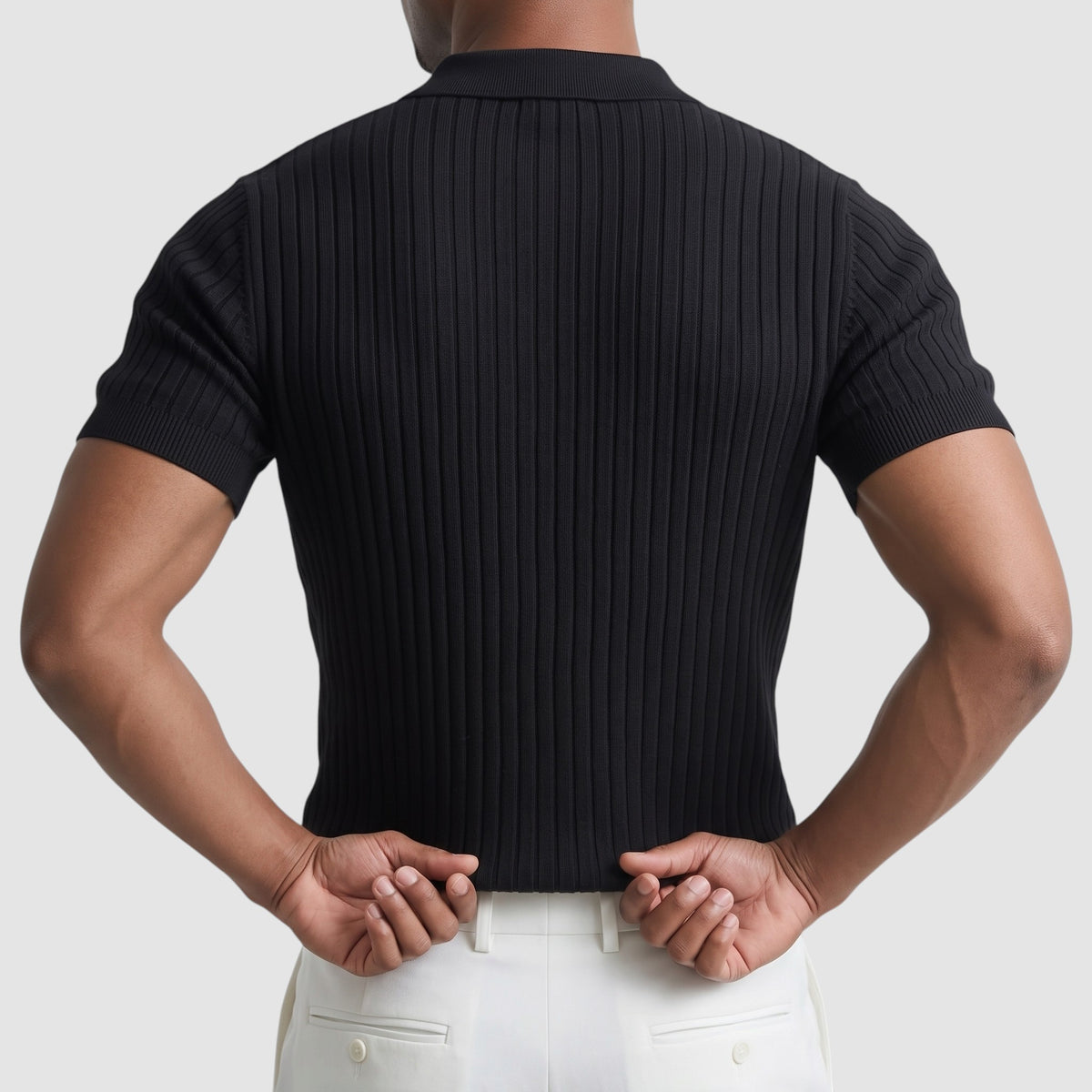 Men’s Slim Fit Ribbed Polo Shirt – Short Sleeve Casual Top