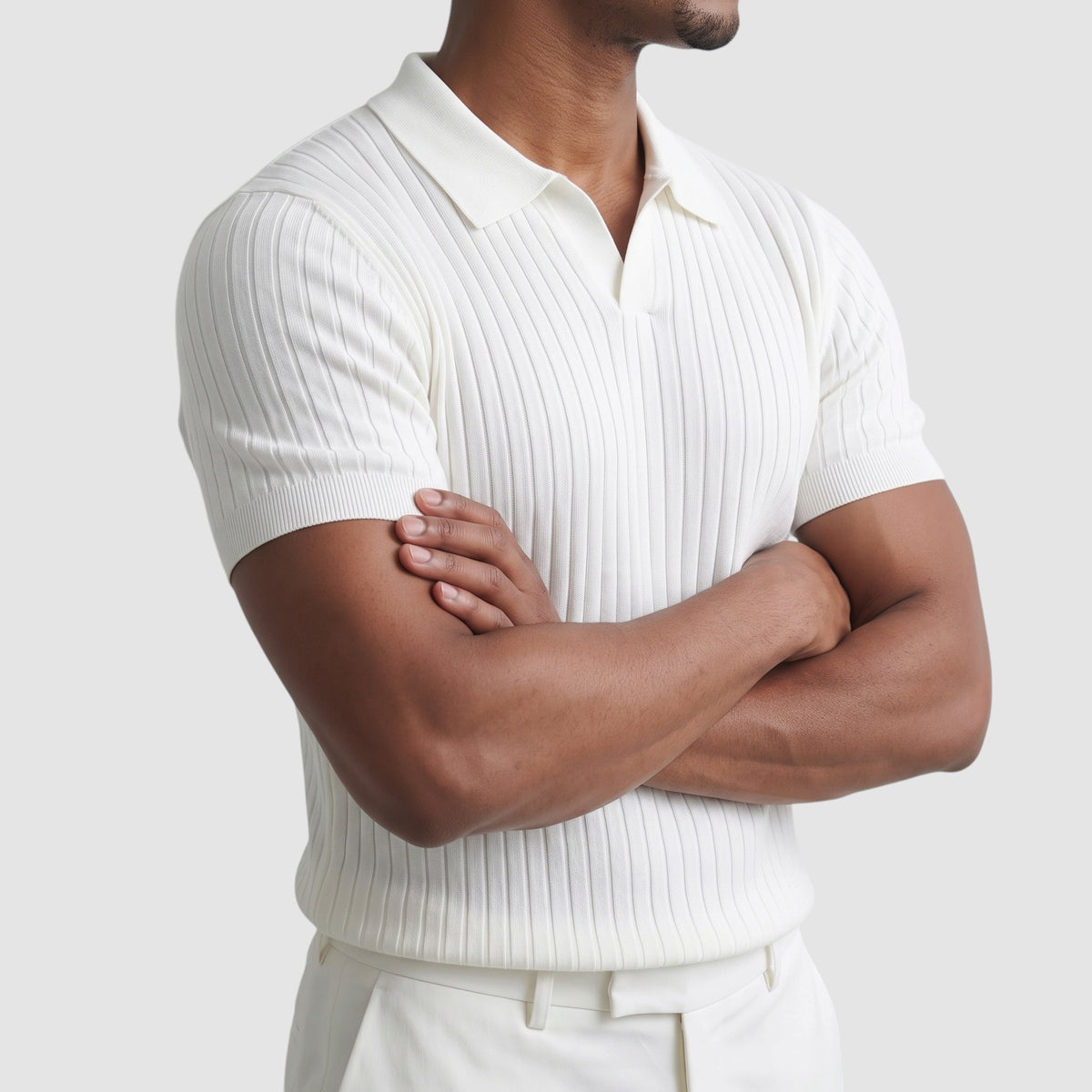 Men’s Slim Fit Ribbed Polo Shirt – Short Sleeve Casual Top