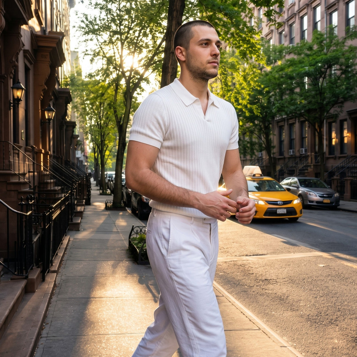 Men’s Slim Fit Ribbed Polo Shirt – Short Sleeve Casual Top