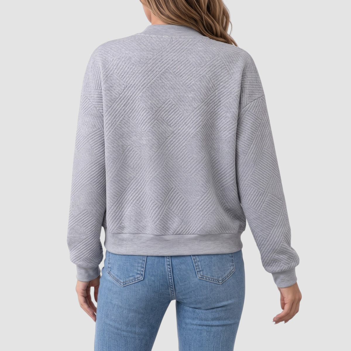 Women’s Textured Knit Bomber Jacket – Zip-Up Casual Outerwear