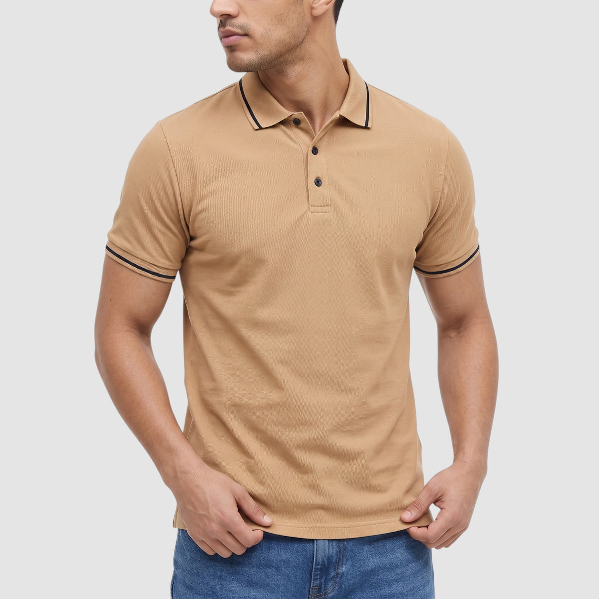 Men’s Slim Fit Contrast Trim Polo Shirt – Short Sleeve Casual Top