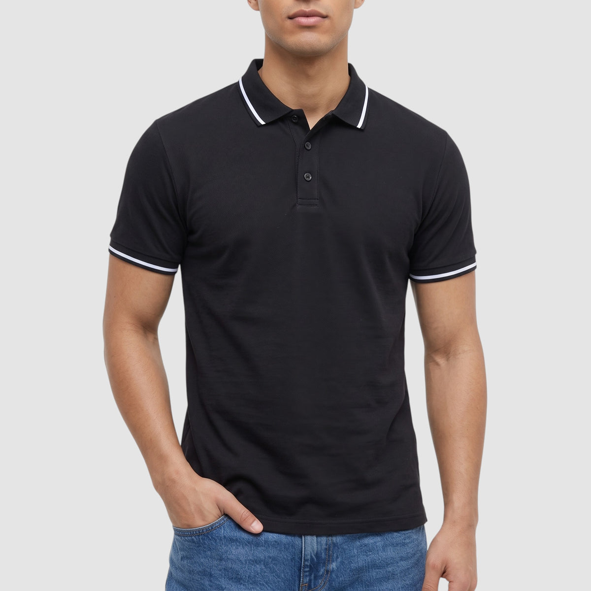 Men’s Slim Fit Contrast Trim Polo Shirt – Short Sleeve Casual Top