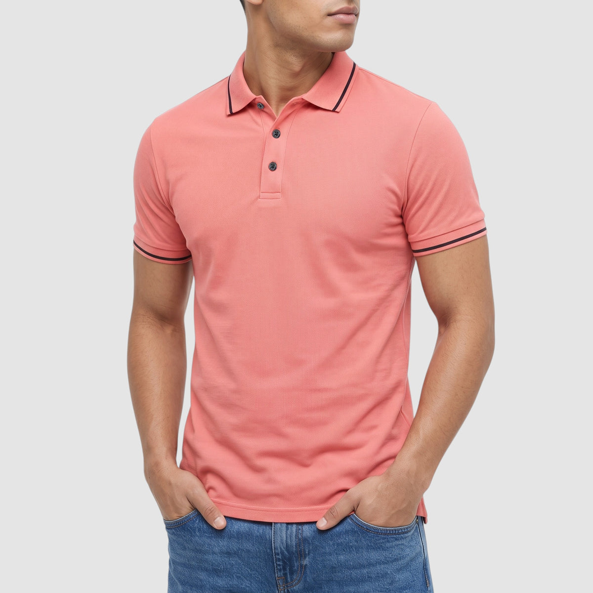 Men’s Slim Fit Contrast Trim Polo Shirt – Short Sleeve Casual Top