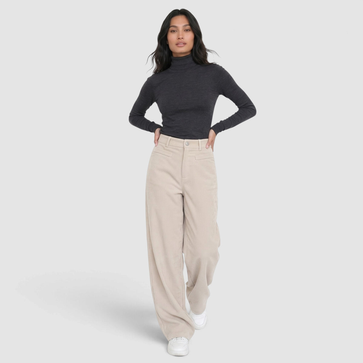 Women’s High-Waisted Wide-Leg Trousers – Textured Relaxed Fit