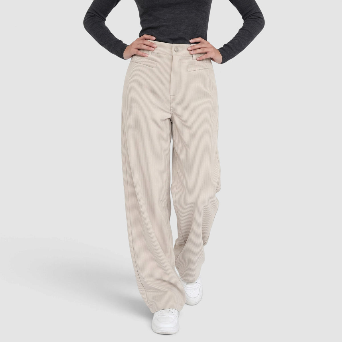Women’s High-Waisted Wide-Leg Trousers – Textured Relaxed Fit